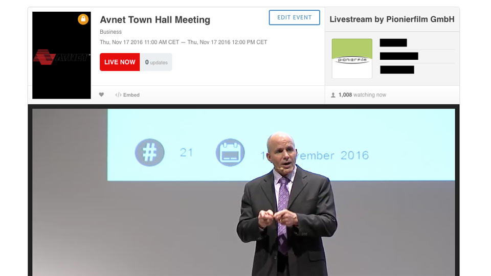 Wir haben das Avnet Town Hall Meeting als Livestream ins Internet übertragen.